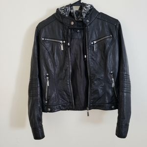 Jou Jou Juniors Hooded Faux Leather Jacket